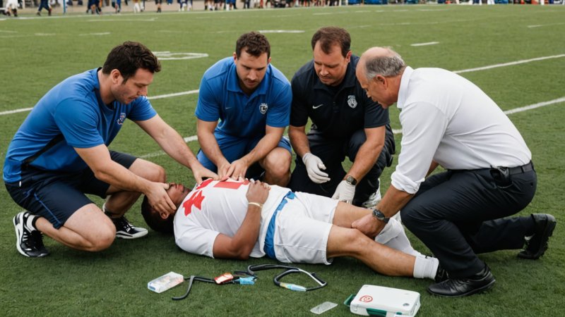 first aid, sports injuries, football, rugby, coaches, injury prevention, concussions, sprains, strains, player safety